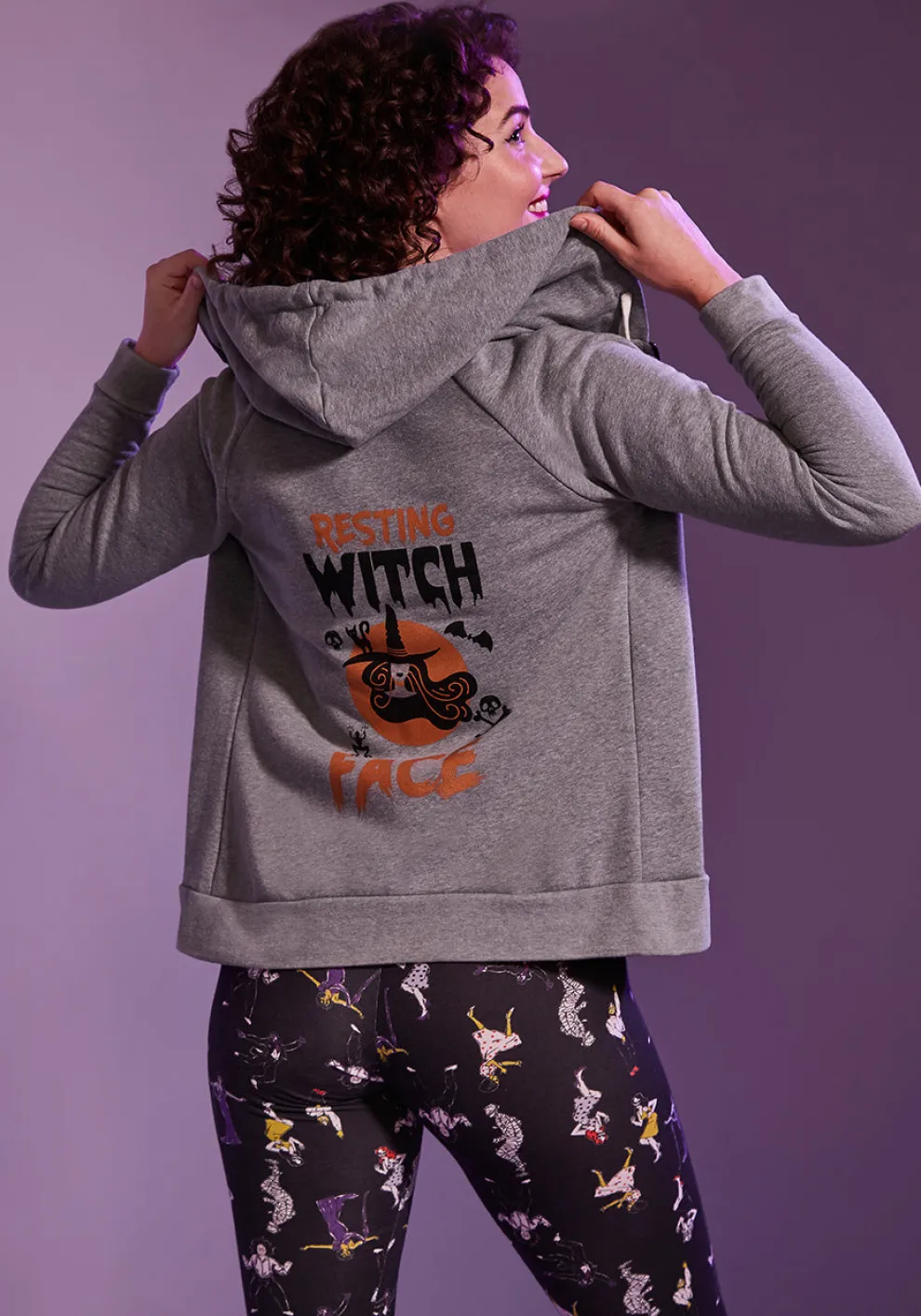 Resting Witch Face Graphic Zip-Up Hoodie