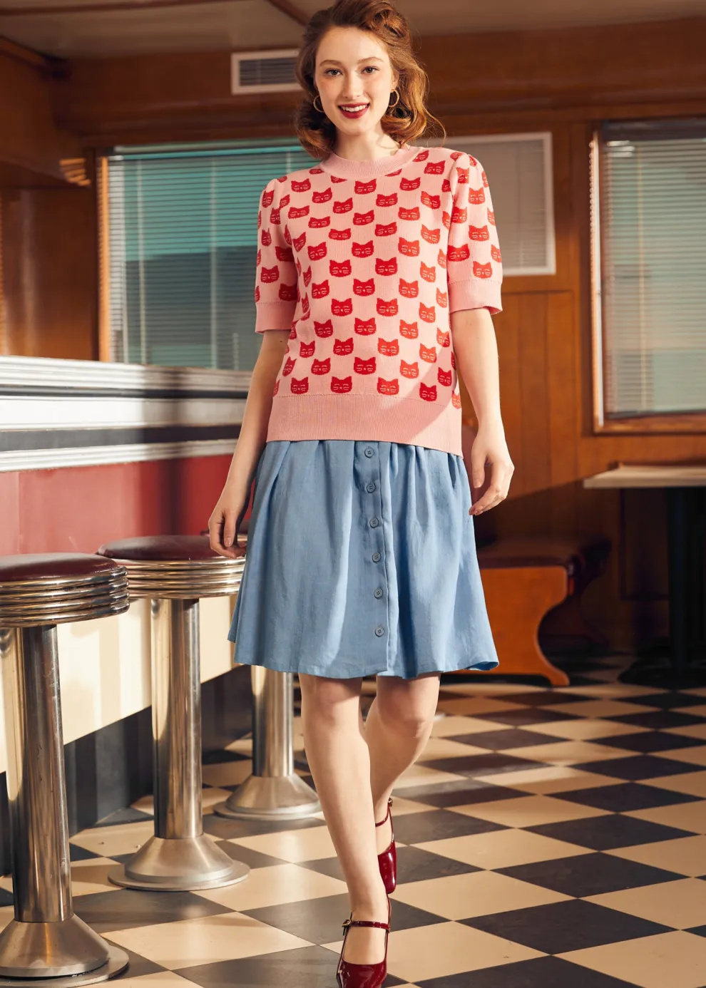 Retro Radiance Puff Shoulder Sweater