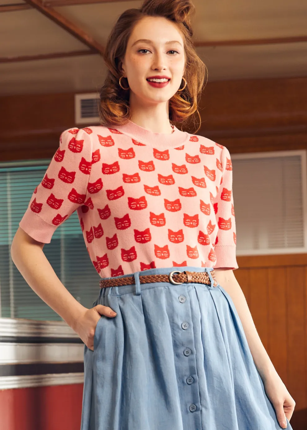 Retro Radiance Puff Shoulder Sweater