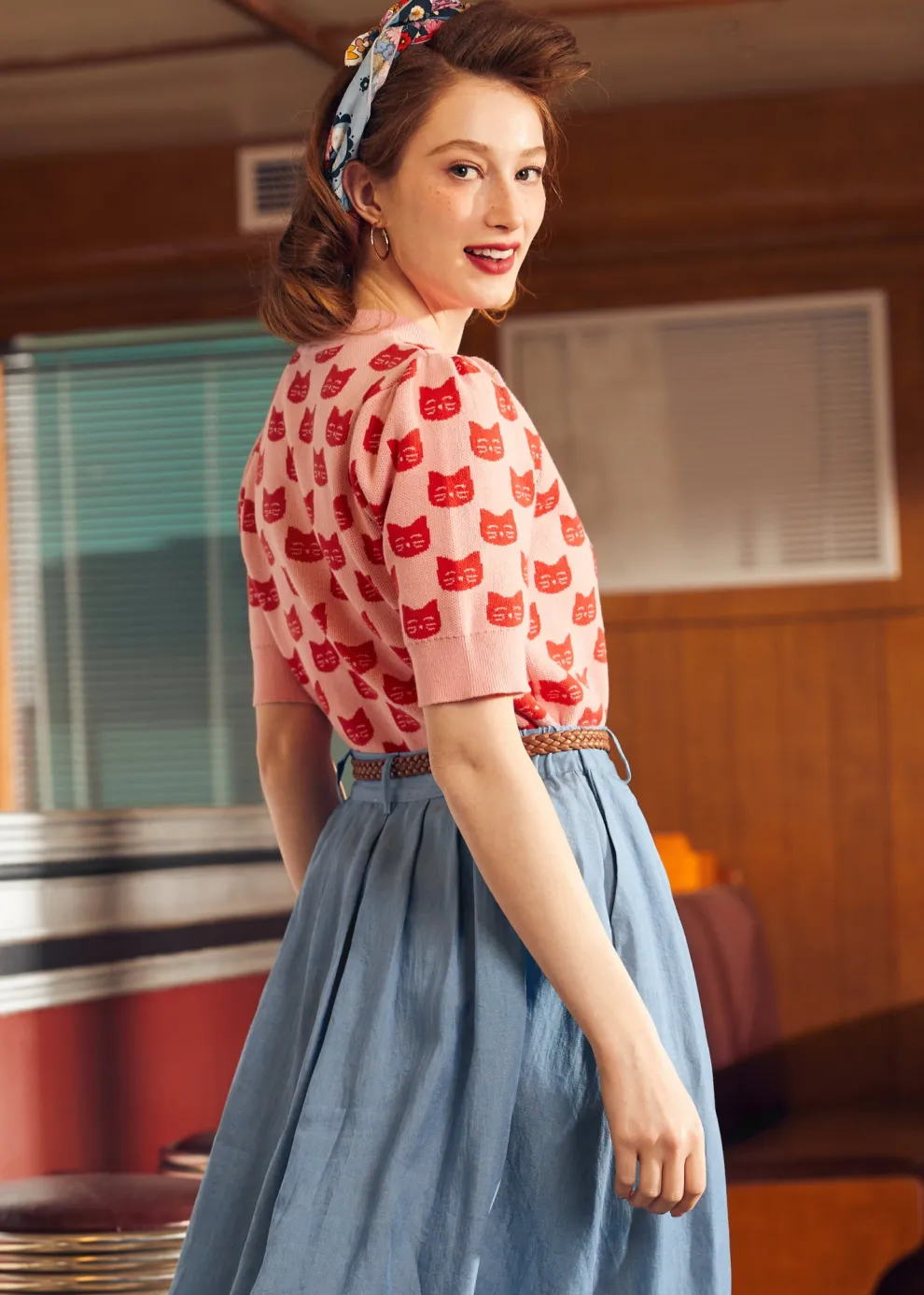 Retro Radiance Puff Shoulder Sweater