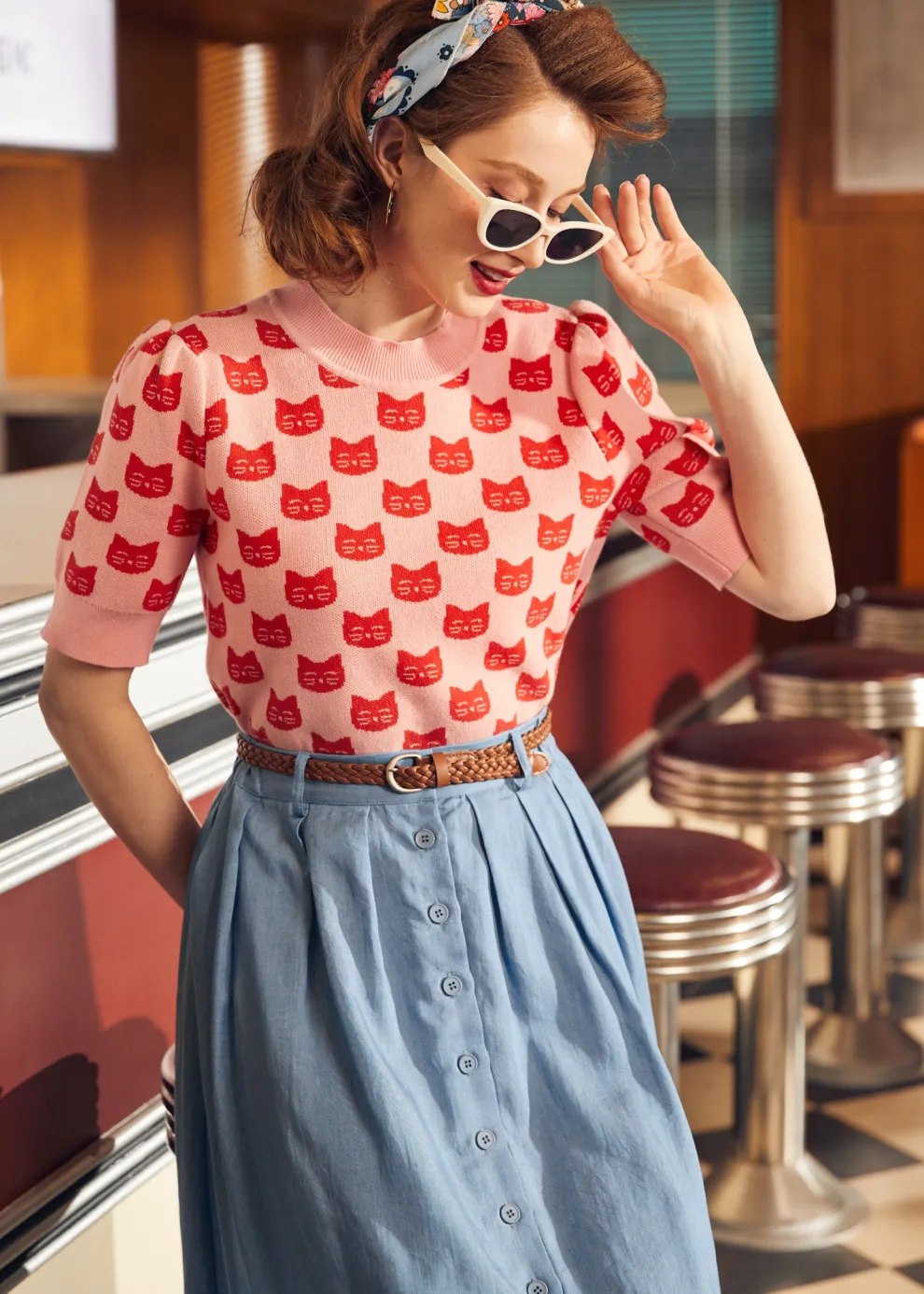 Retro Radiance Puff Shoulder Sweater