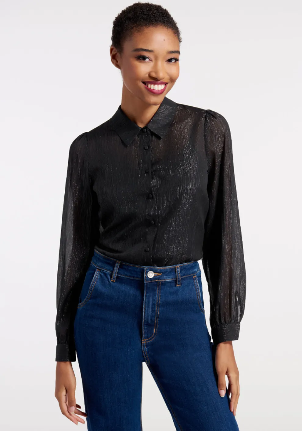 Shimmering Rainfall Button-Up Blouse