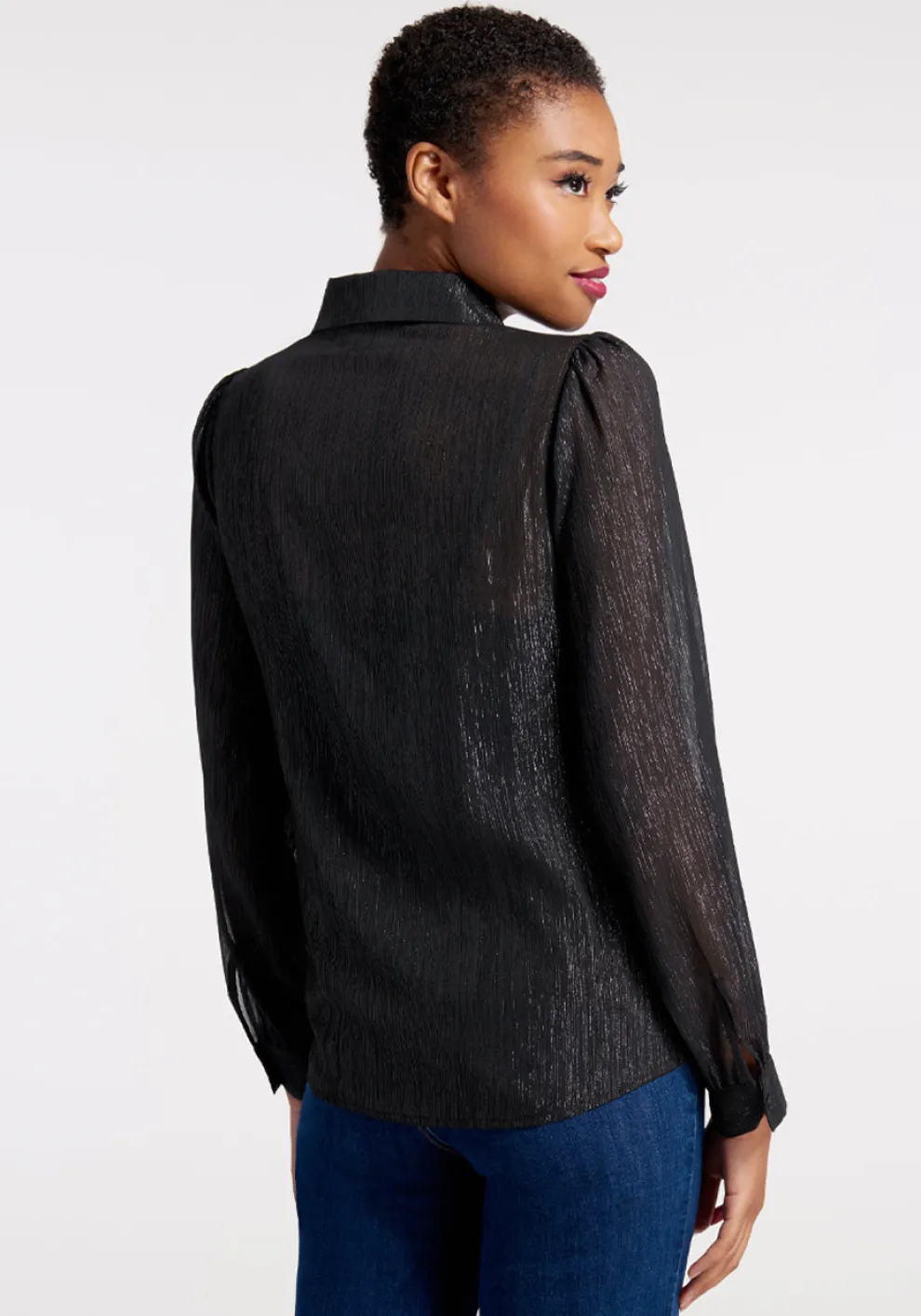 Shimmering Rainfall Button-Up Blouse