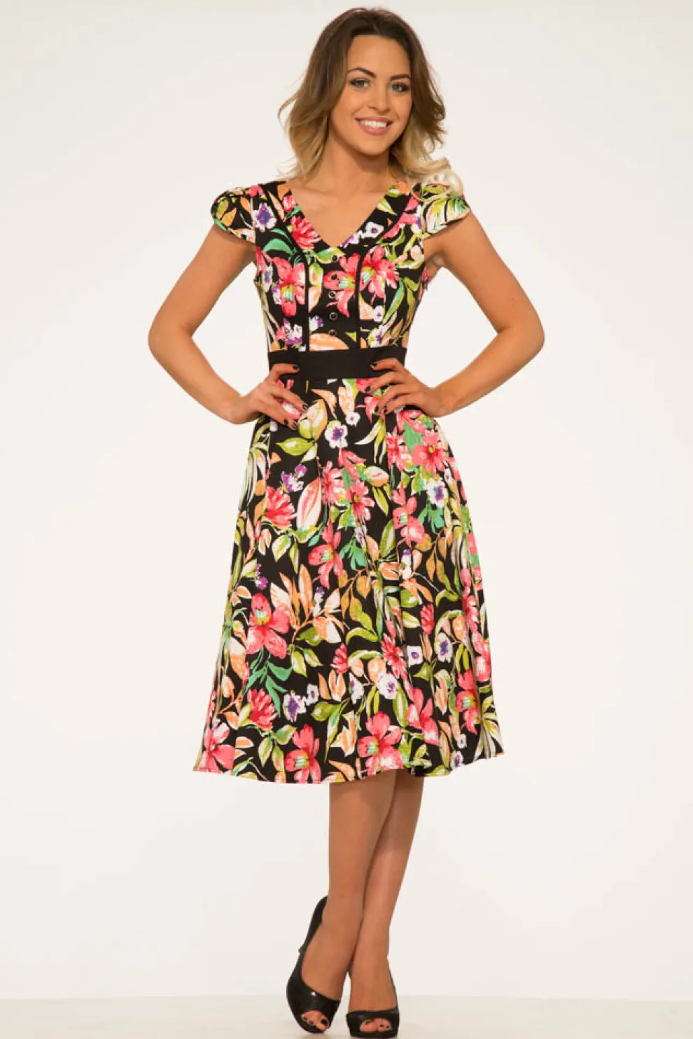 Tropical Mix Floral Swing Dress