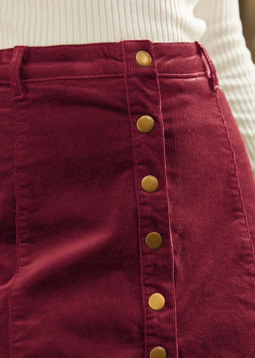 Vogue on Vinyl Button Front Corduroy Skirt