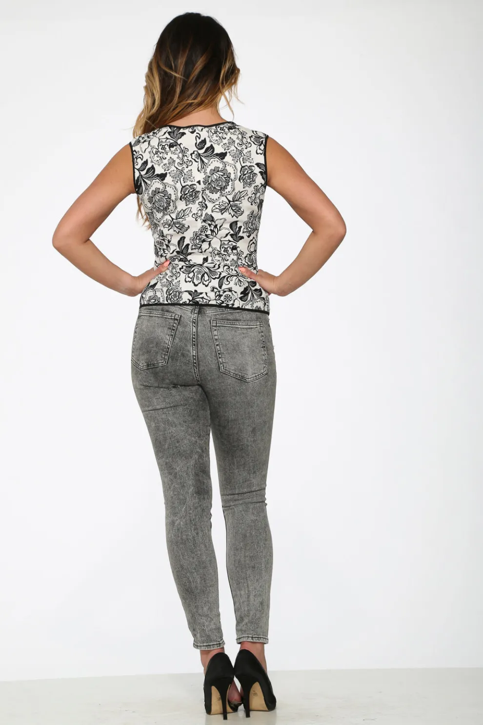 White & Black Floral Top