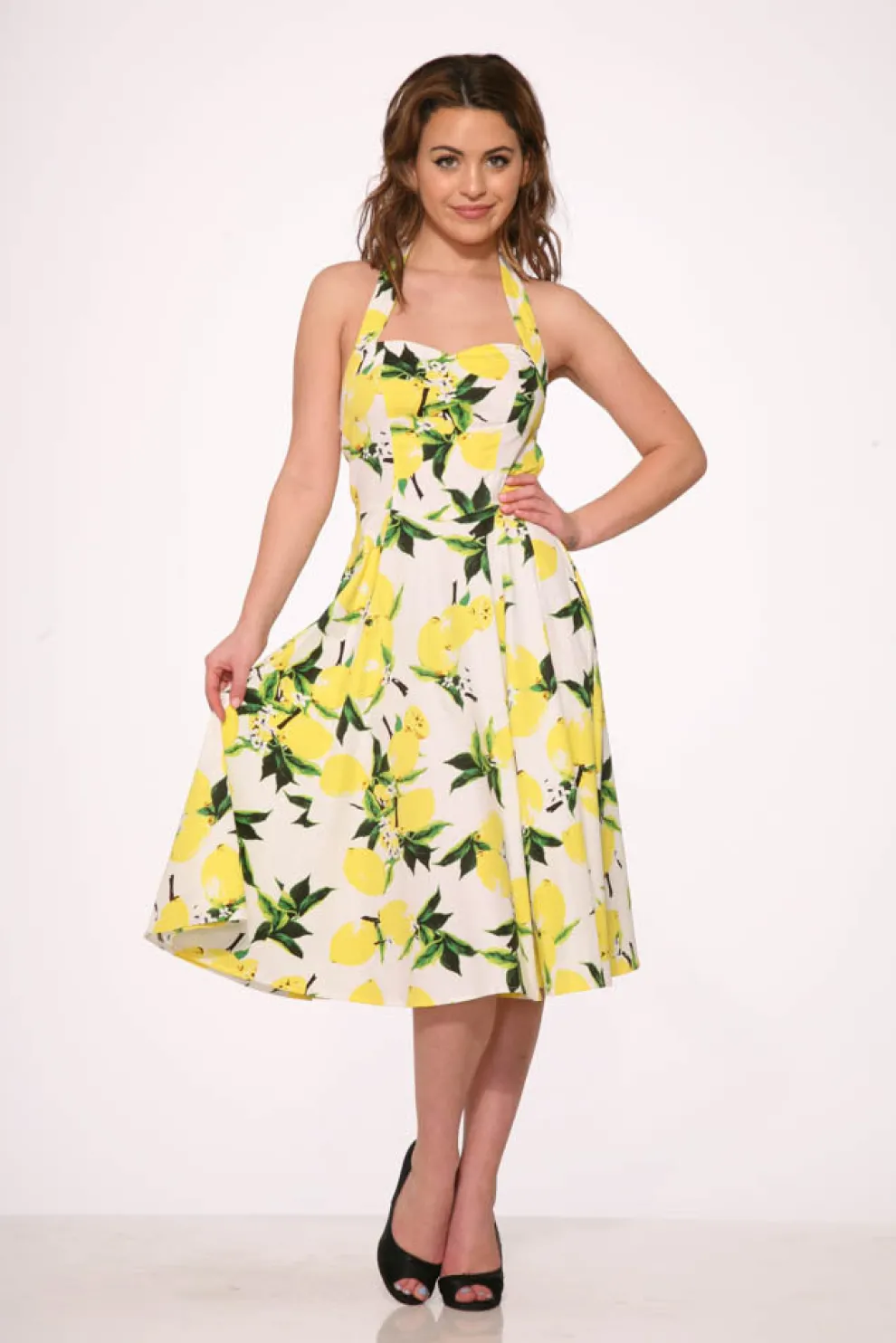 White Lemon Halter Swing Dress