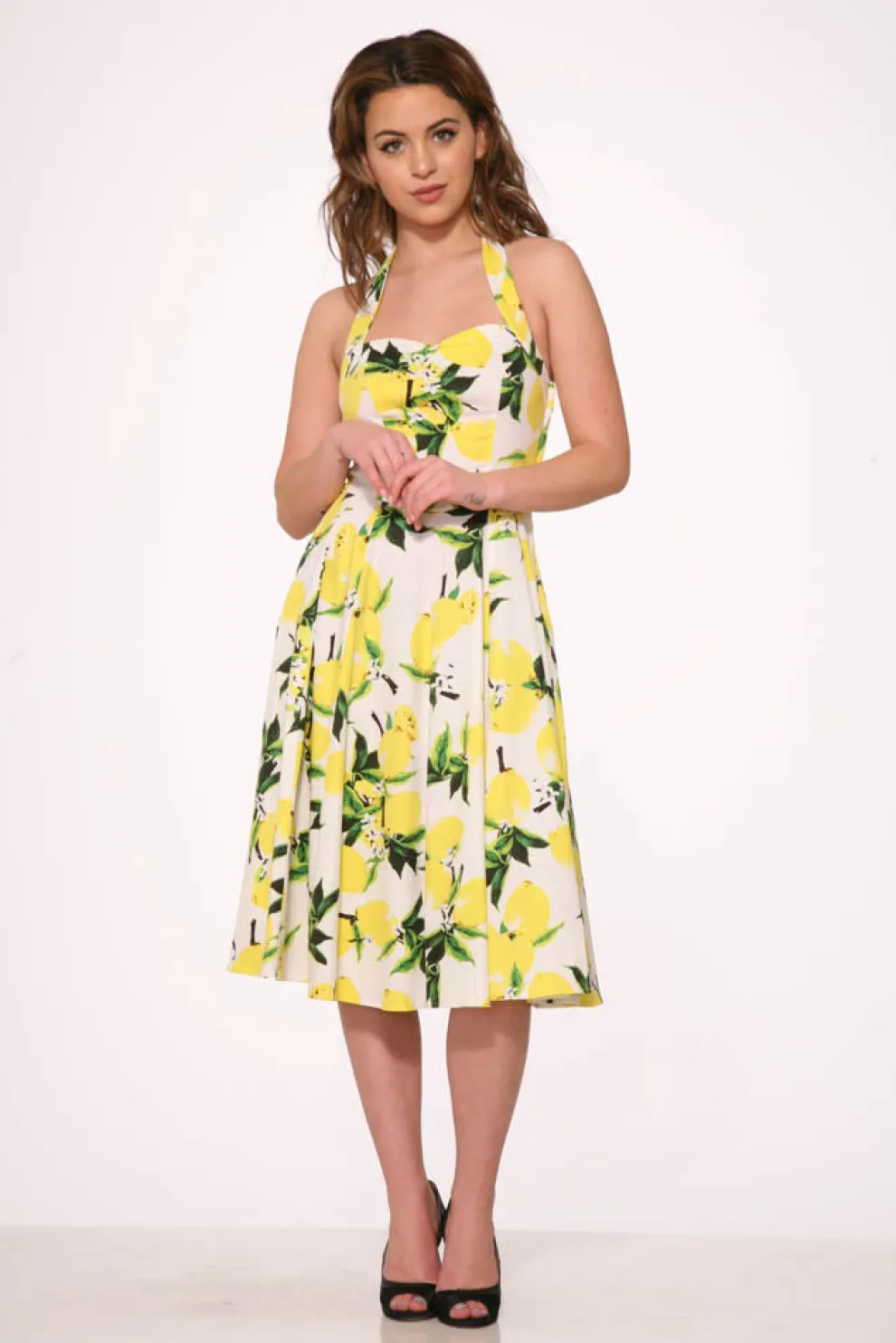 White Lemon Halter Swing Dress