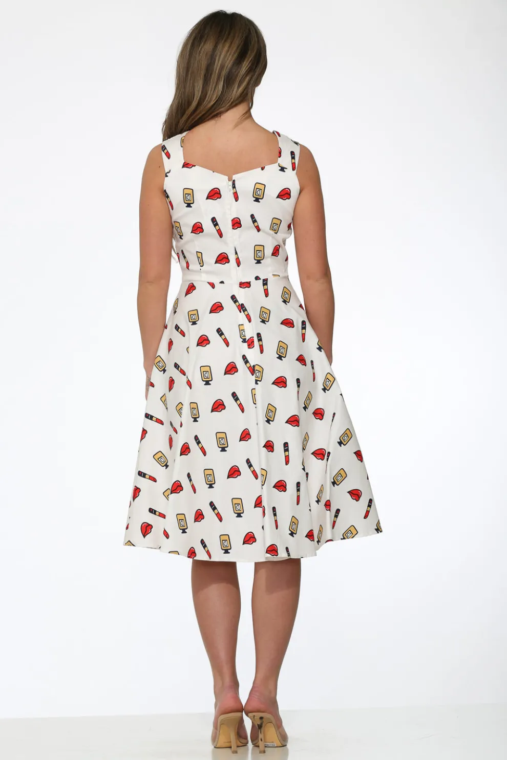 White Red Lipstick Swing Dress