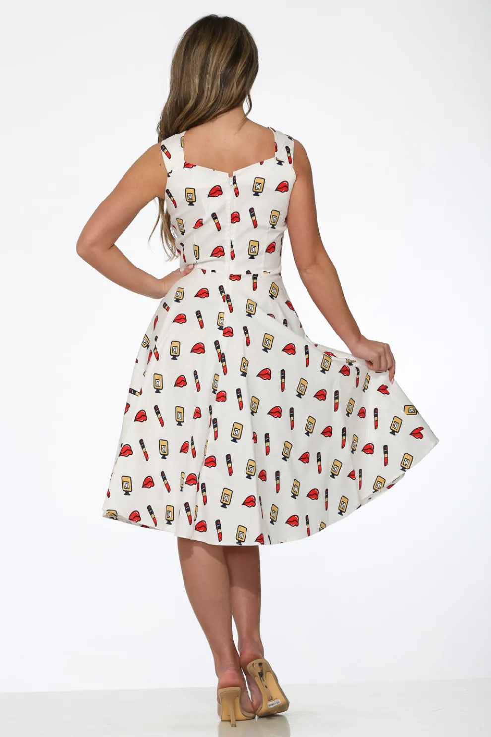 White Red Lipstick Swing Dress