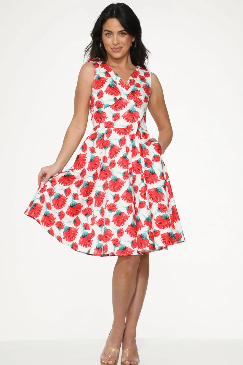 White Red Rose Swing Dress