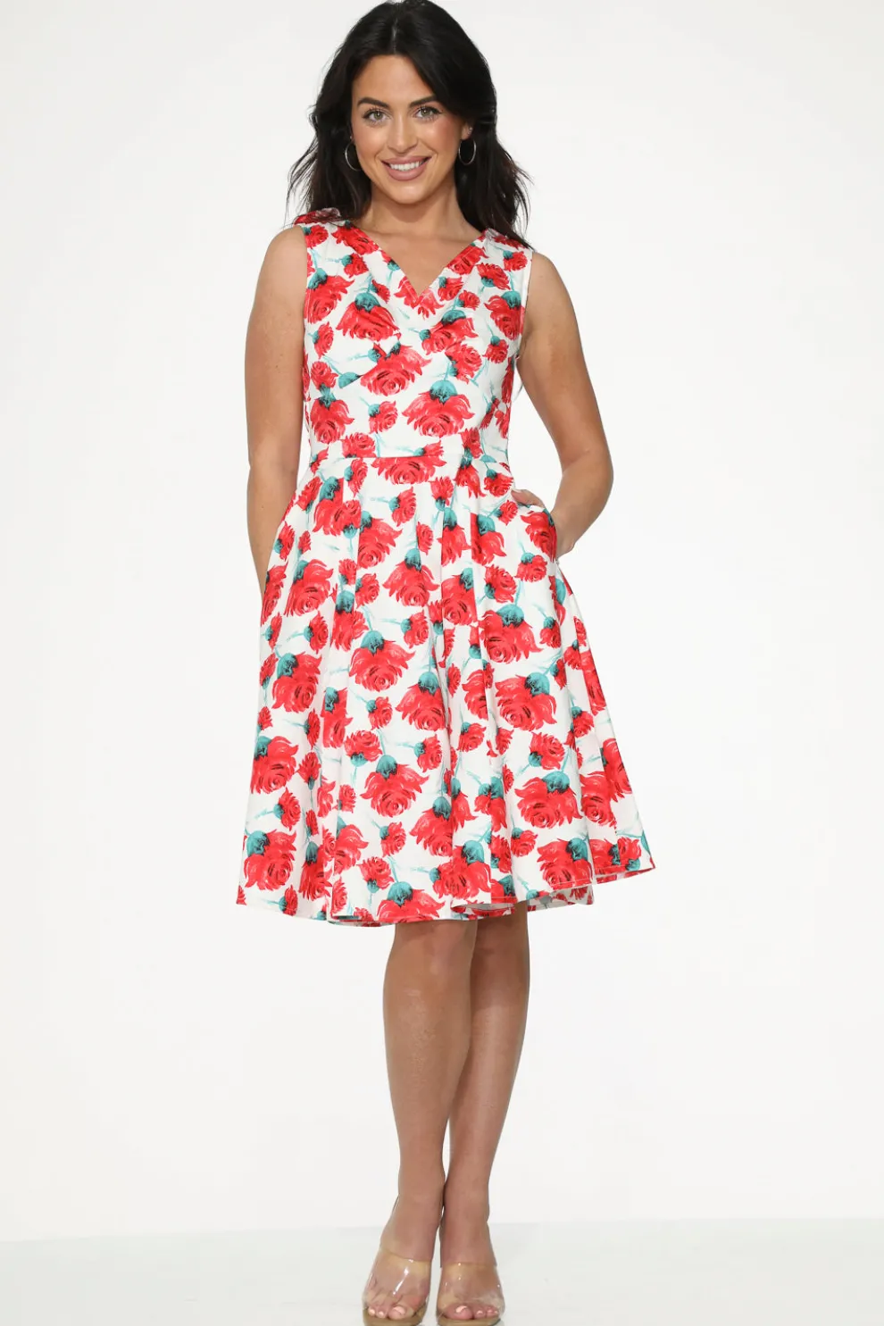 White Red Rose Swing Dress