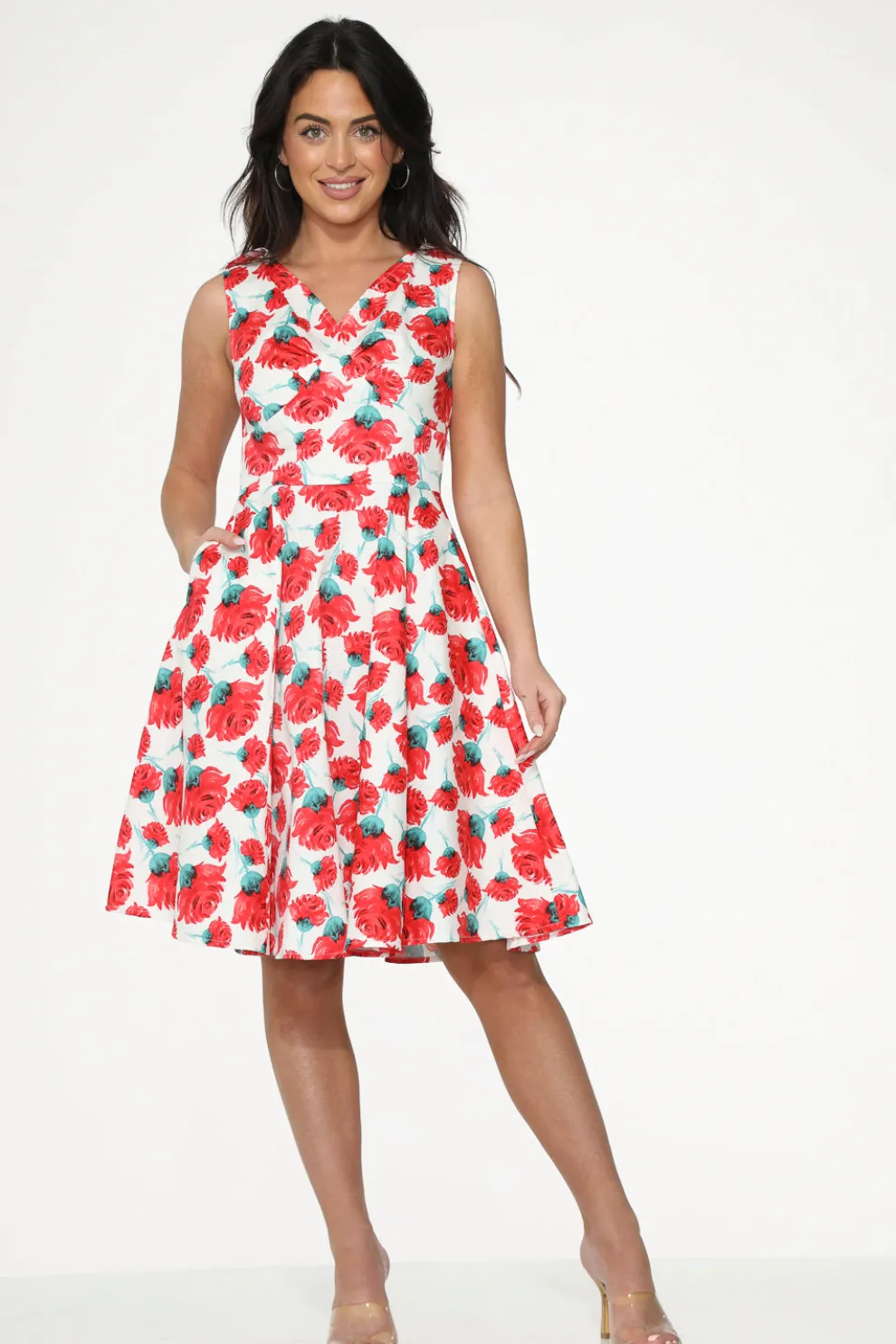 White Red Rose Swing Dress