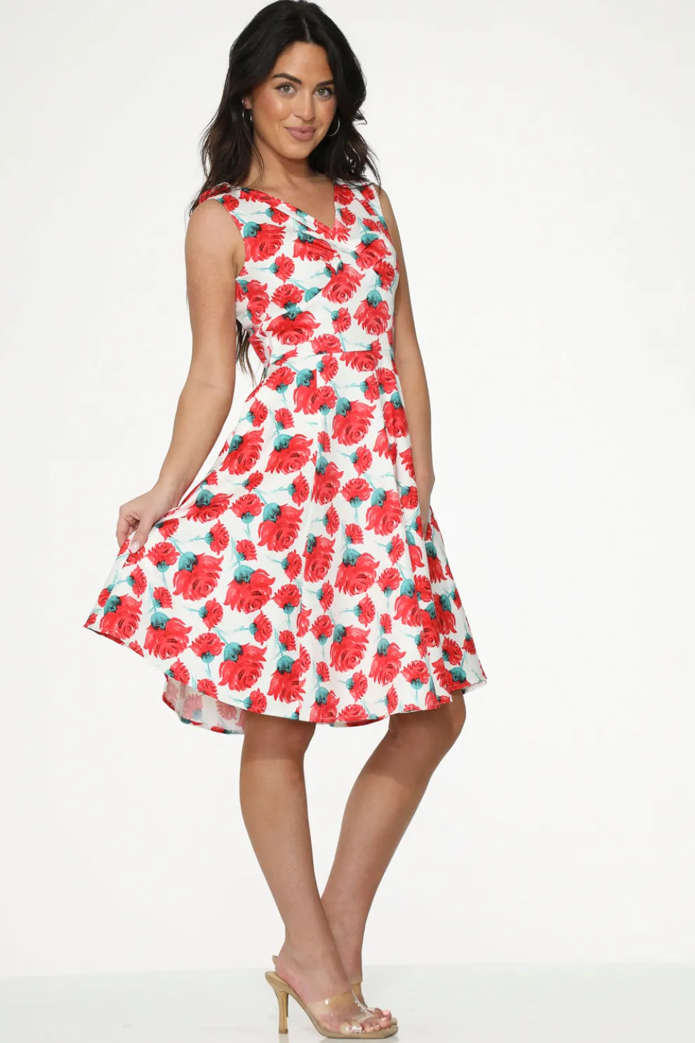 White Red Rose Swing Dress