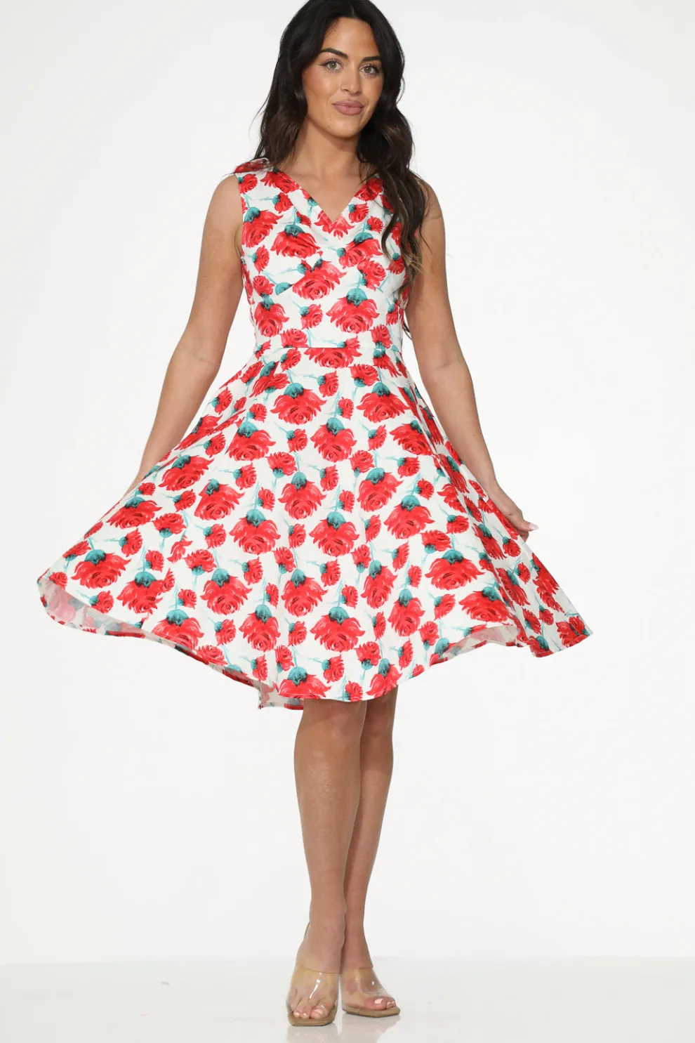 White Red Rose Swing Dress