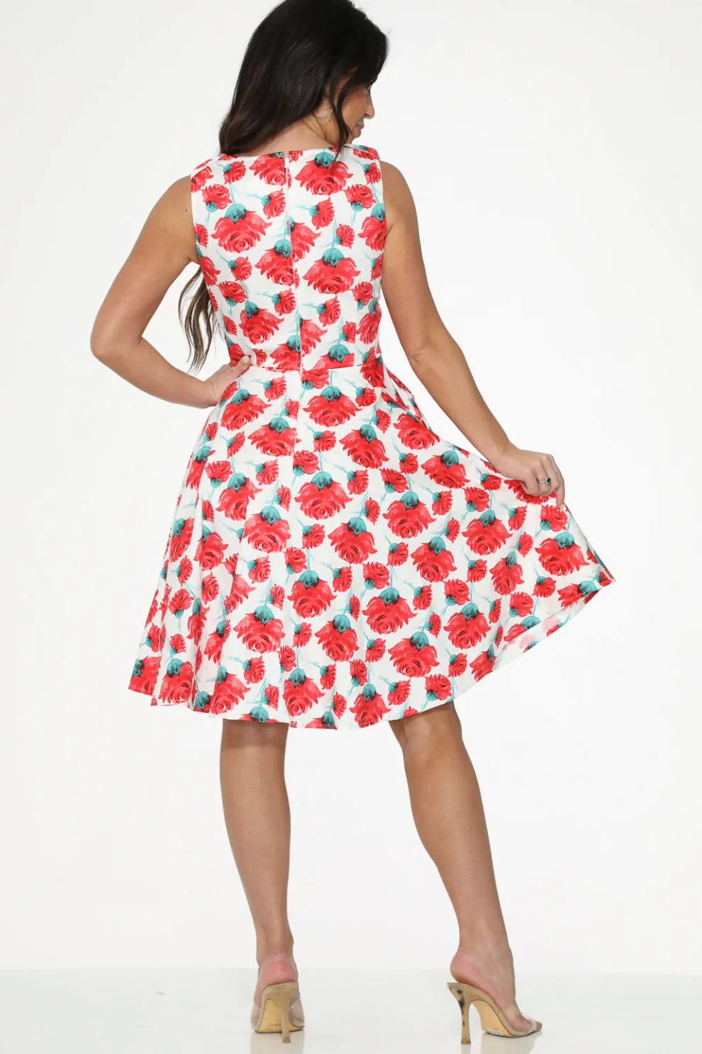 White Red Rose Swing Dress