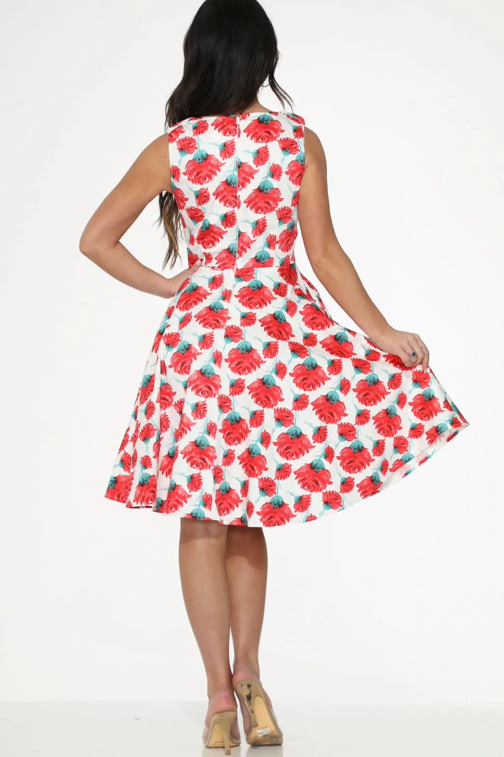 White Red Rose Swing Dress