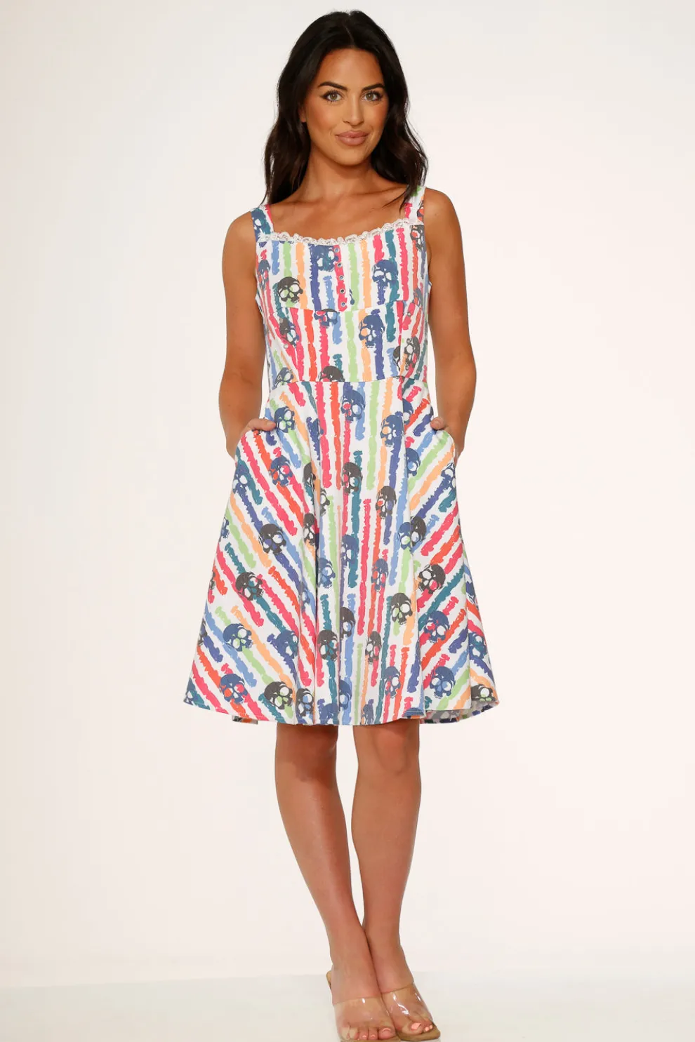 White Skulls Rainbow Swing Dress