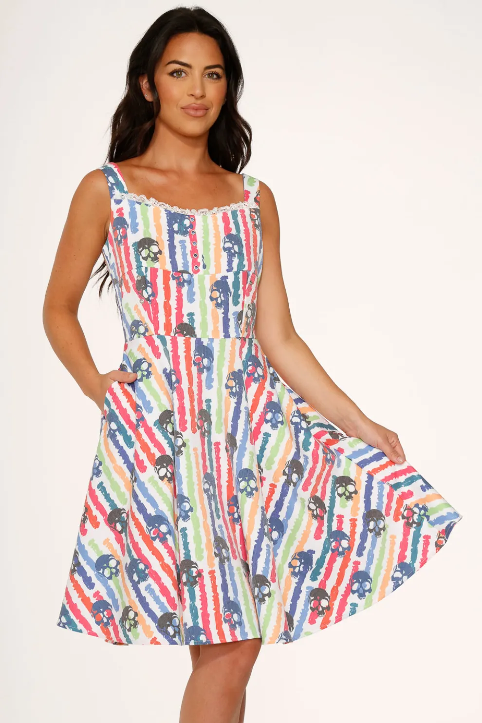 White Skulls Rainbow Swing Dress