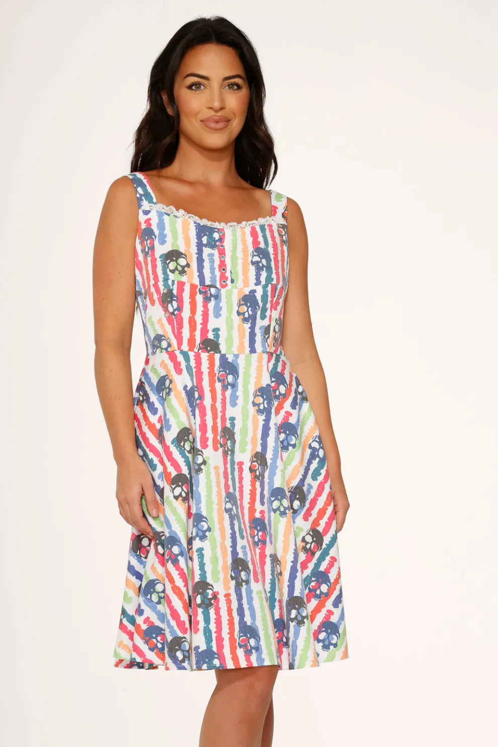 White Skulls Rainbow Swing Dress