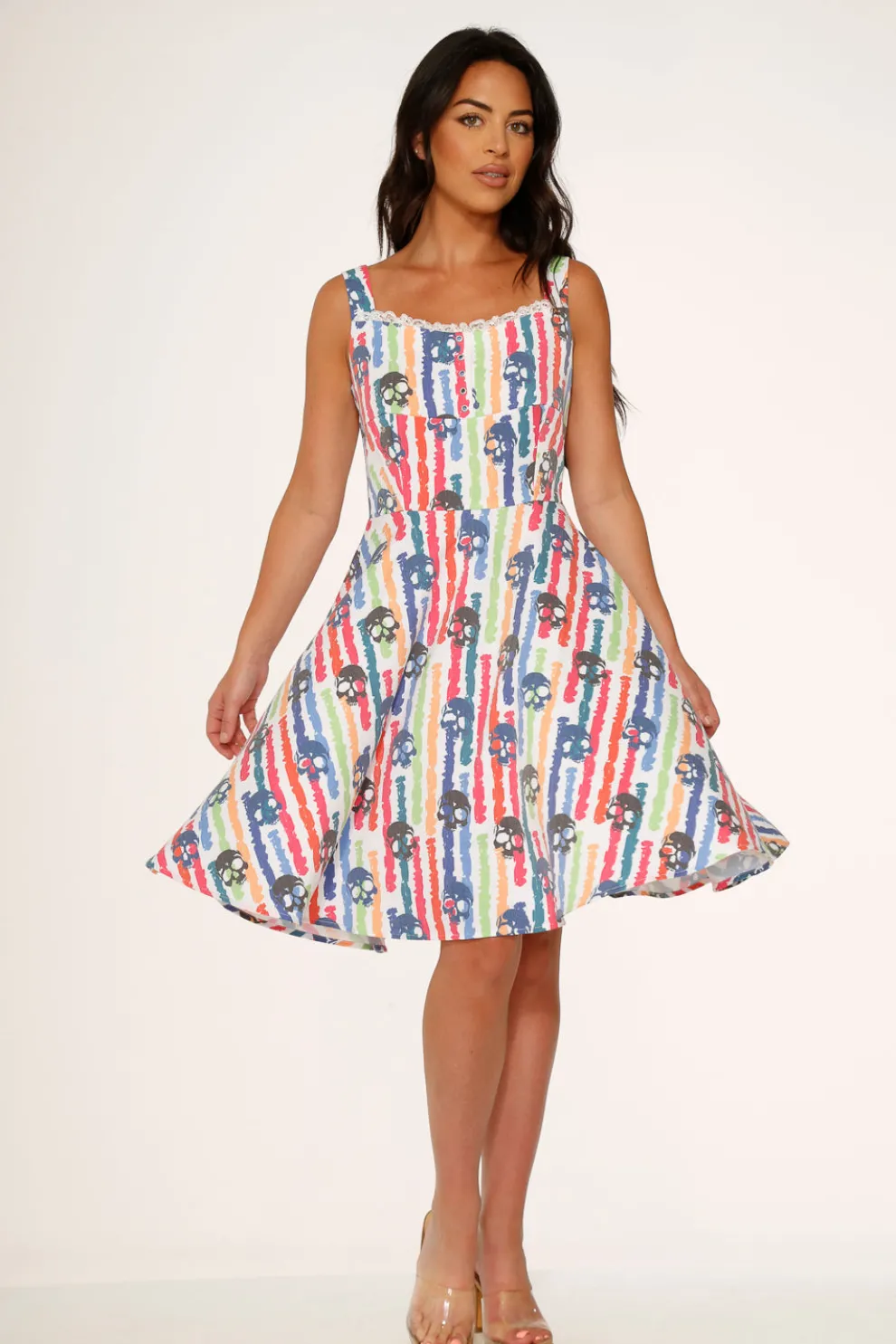 White Skulls Rainbow Swing Dress