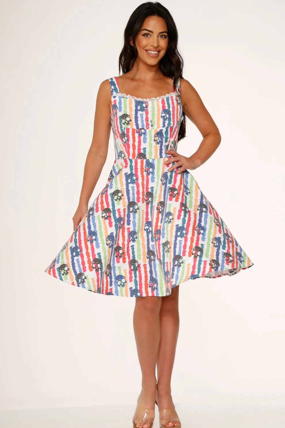 White Skulls Rainbow Swing Dress