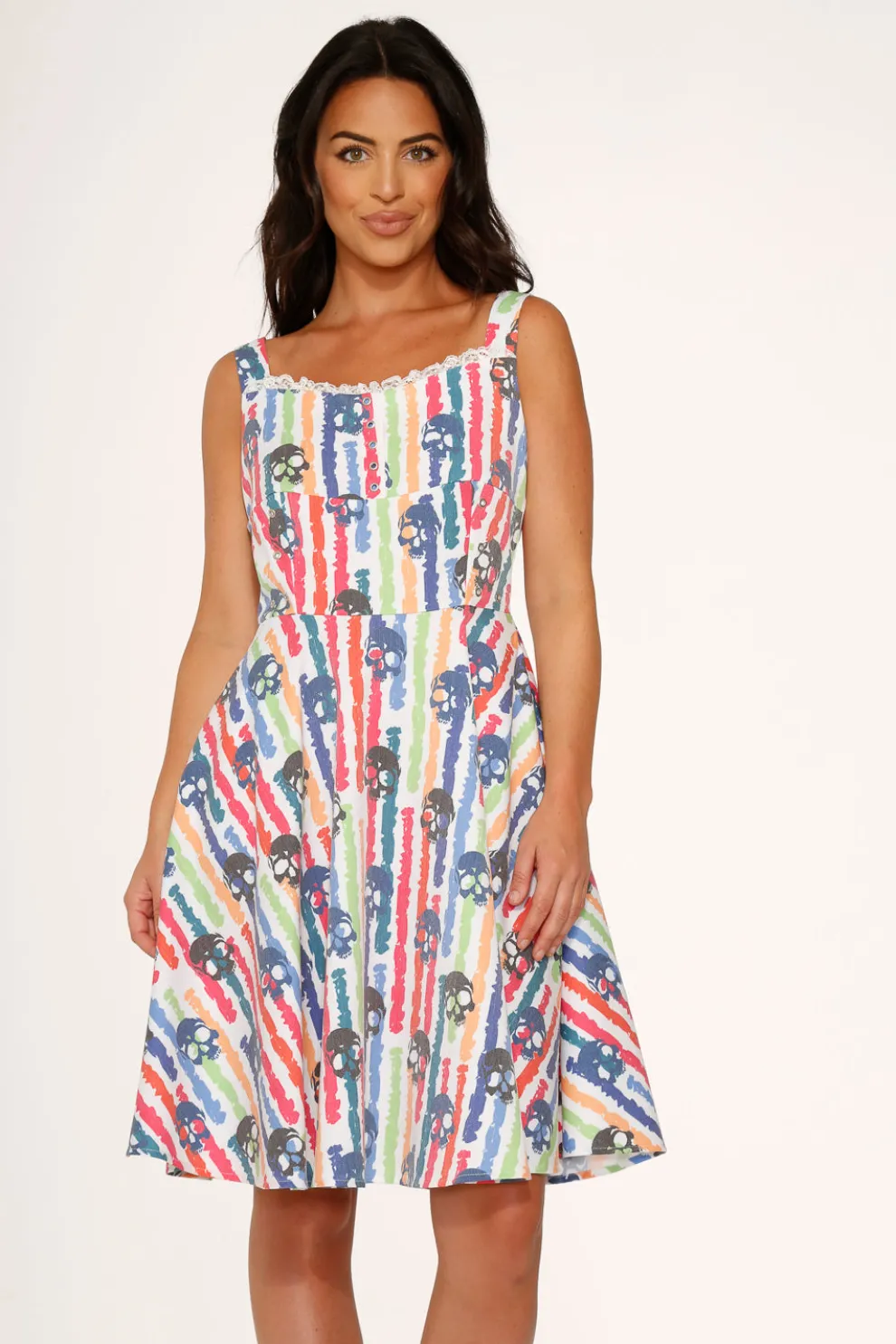 White Skulls Rainbow Swing Dress