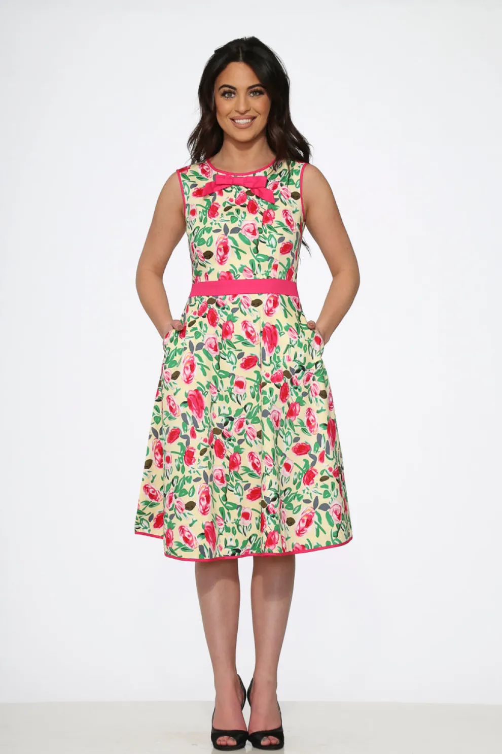 Yellow and Red Rose Swing Dress