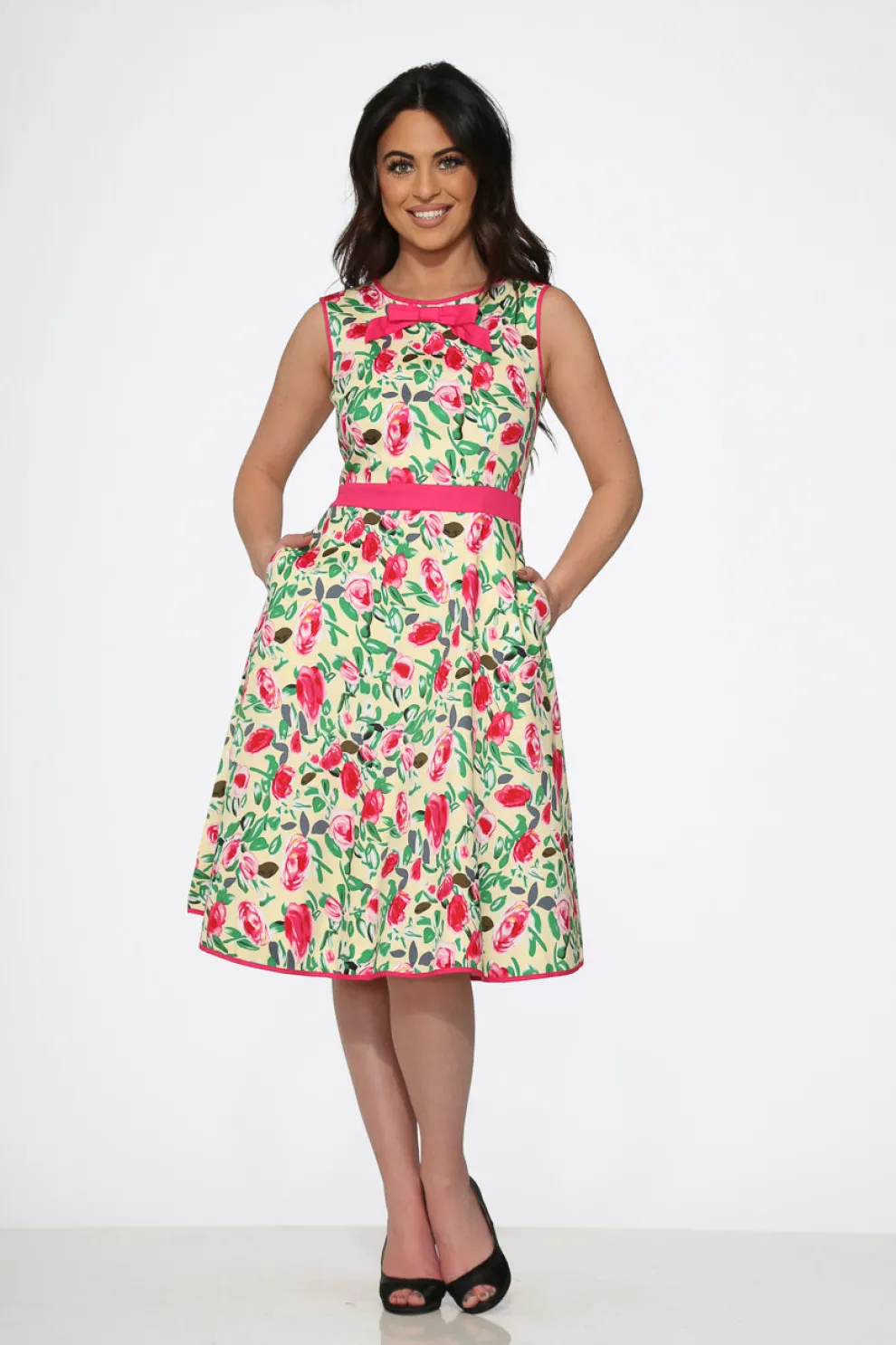 Yellow and Red Rose Swing Dress