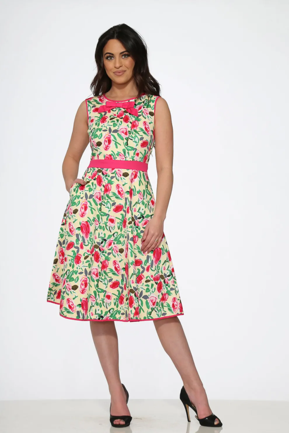 Yellow and Red Rose Swing Dress