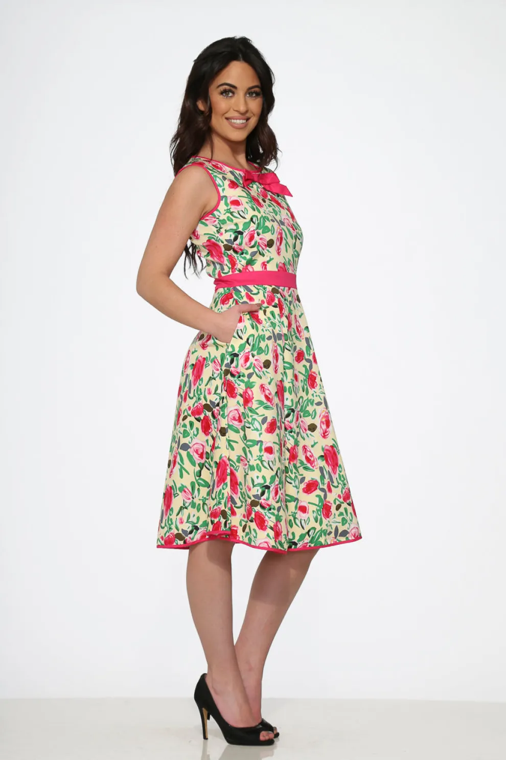 Yellow and Red Rose Swing Dress