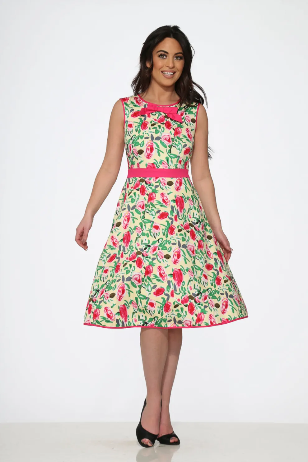 Yellow and Red Rose Swing Dress