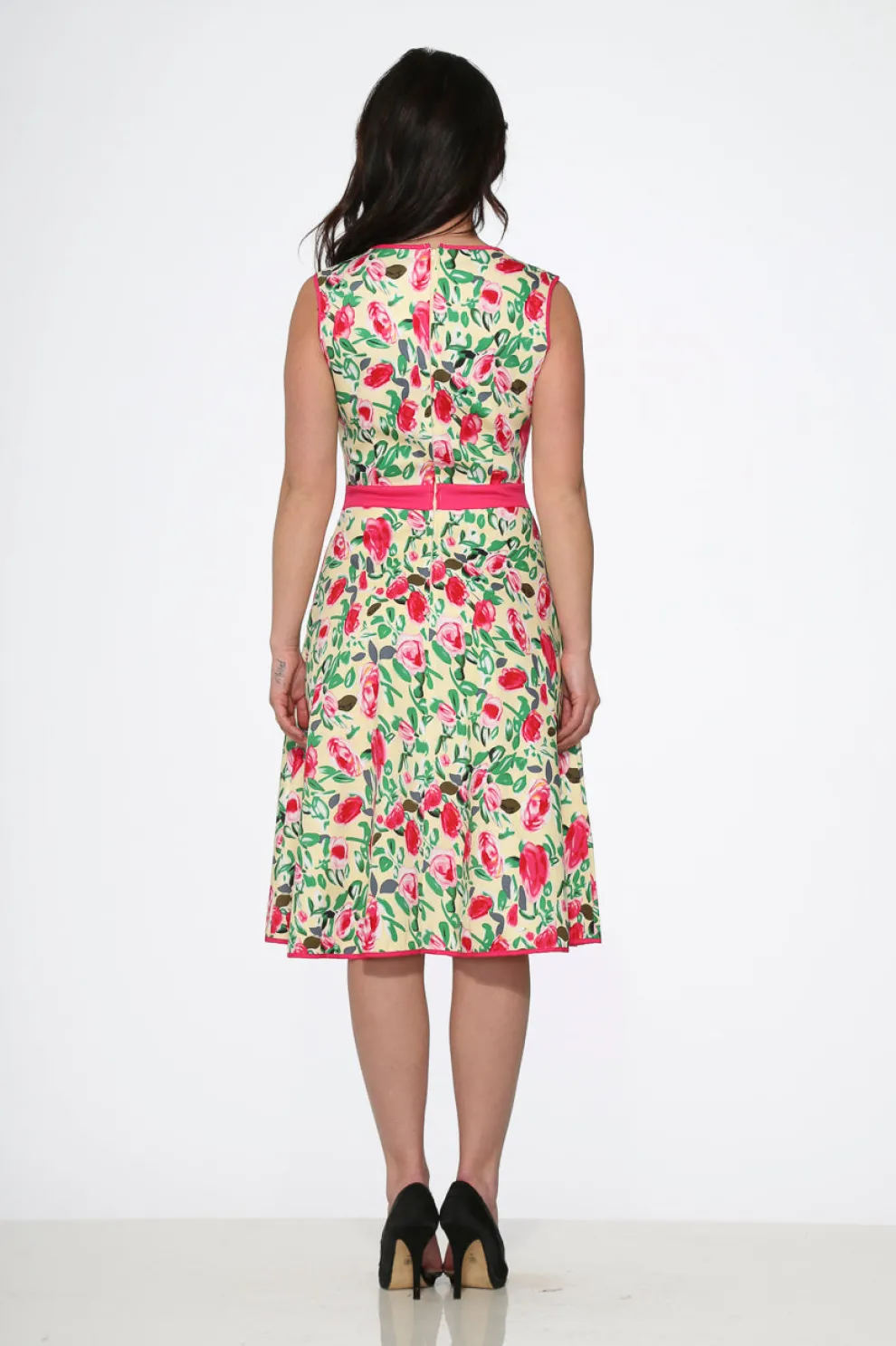 Yellow and Red Rose Swing Dress