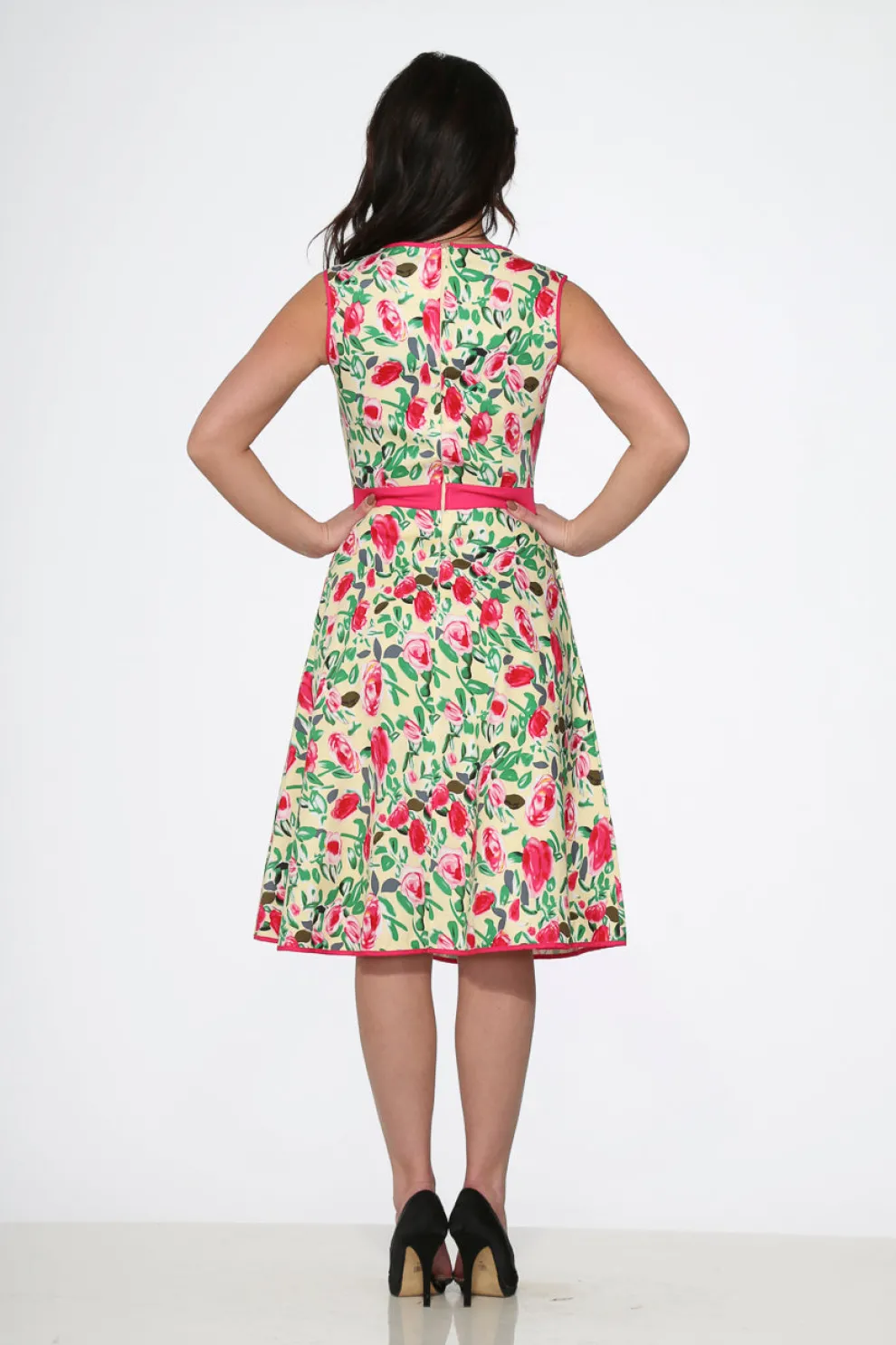 Yellow and Red Rose Swing Dress