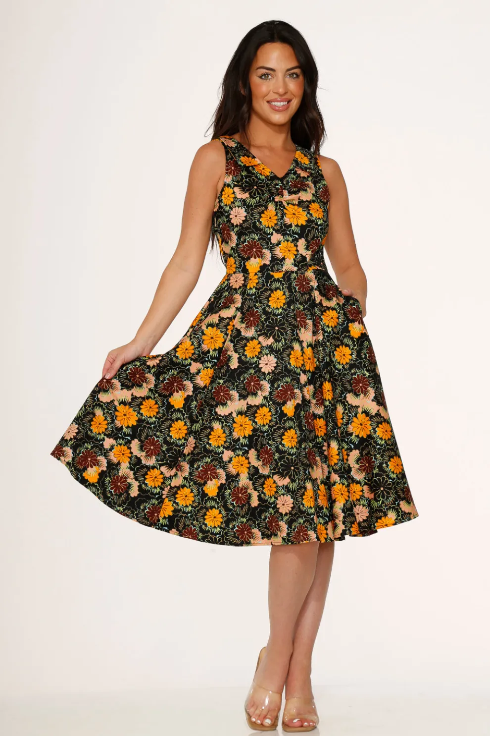 Yellow Floral Swing Dress