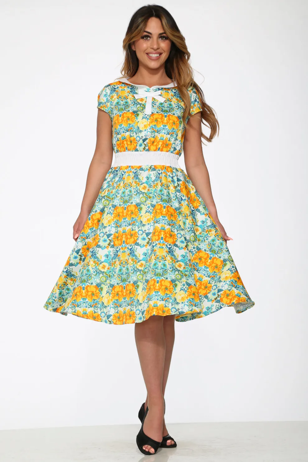Yellow Floral Swing Dress