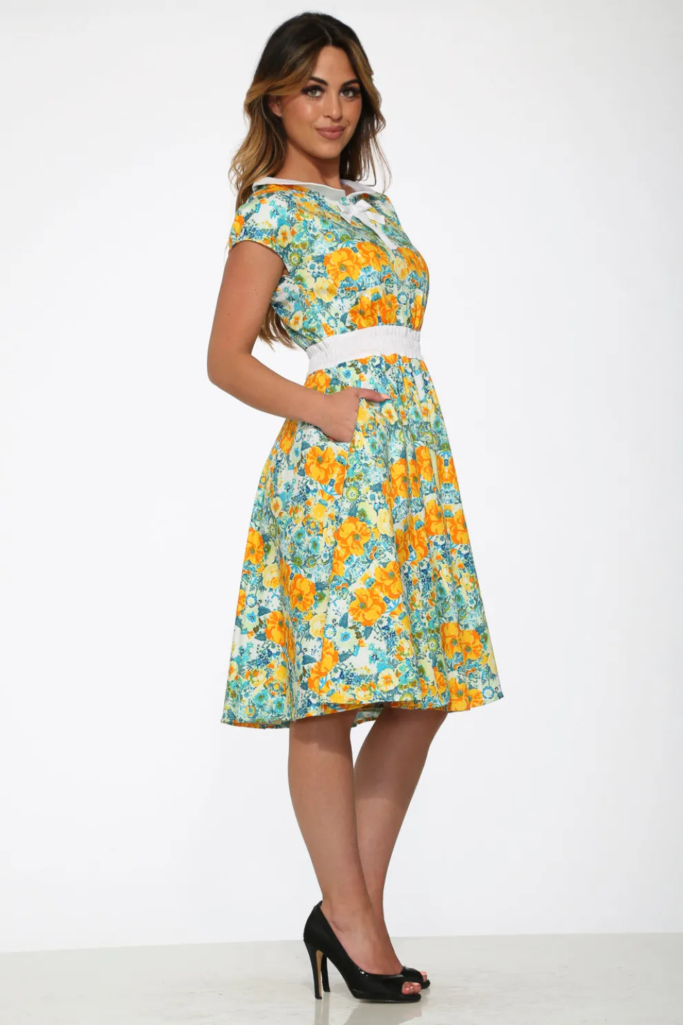Yellow Floral Swing Dress