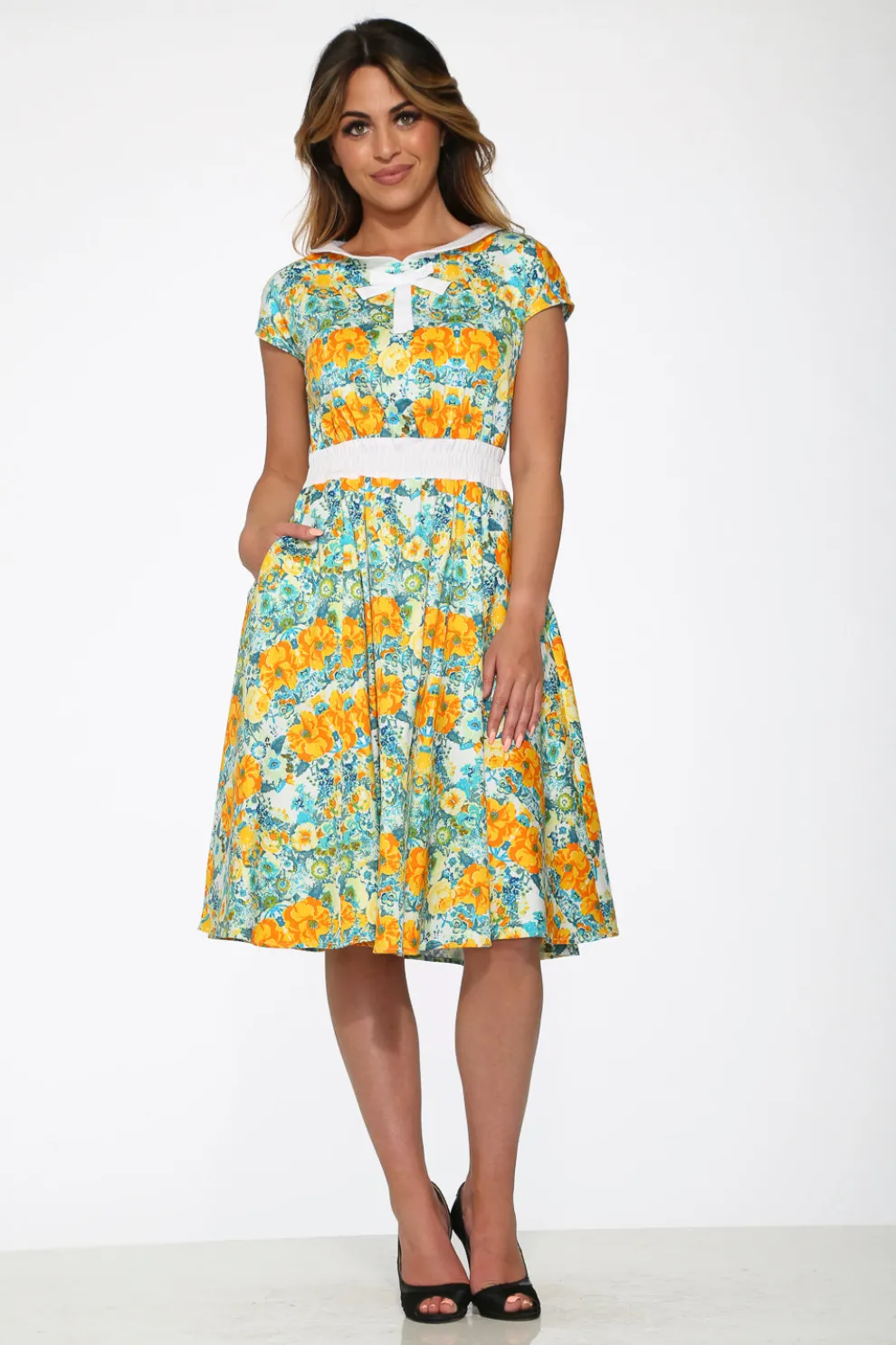 Yellow Floral Swing Dress