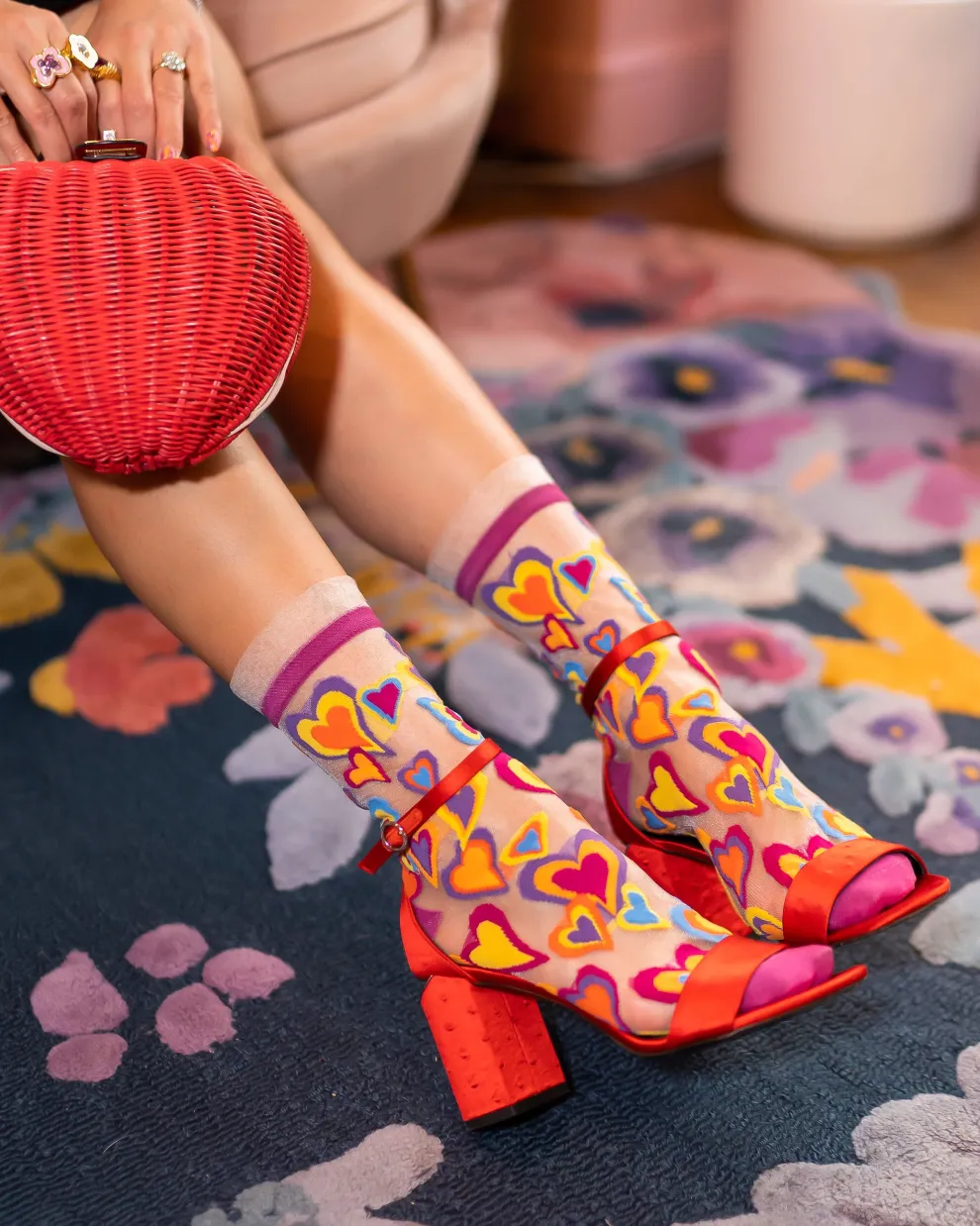 Y2K Hearts Ruffle Sheer Crew Sock