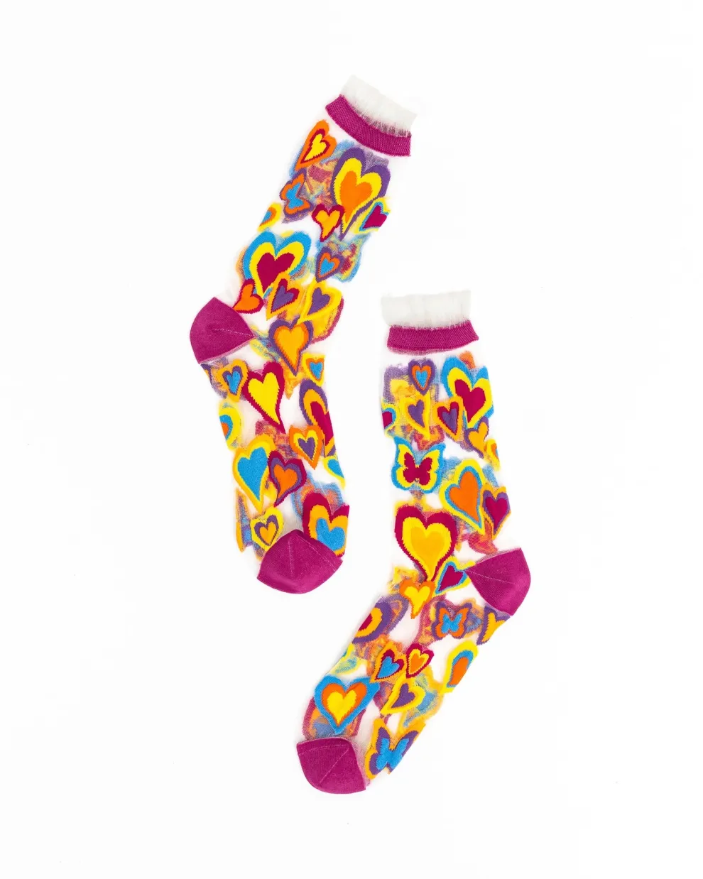 Y2K Hearts Ruffle Sheer Crew Sock