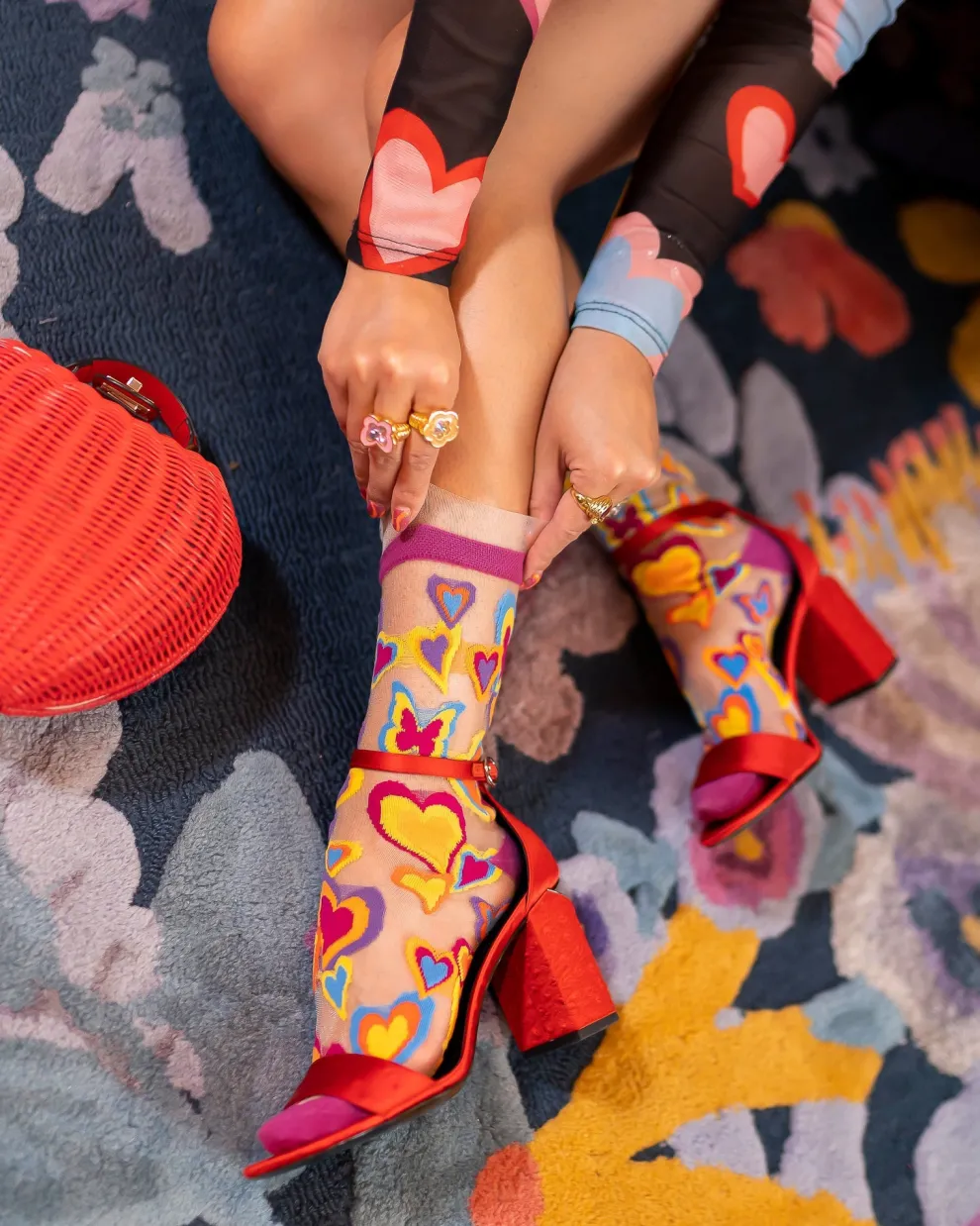 Y2K Hearts Ruffle Sheer Crew Sock