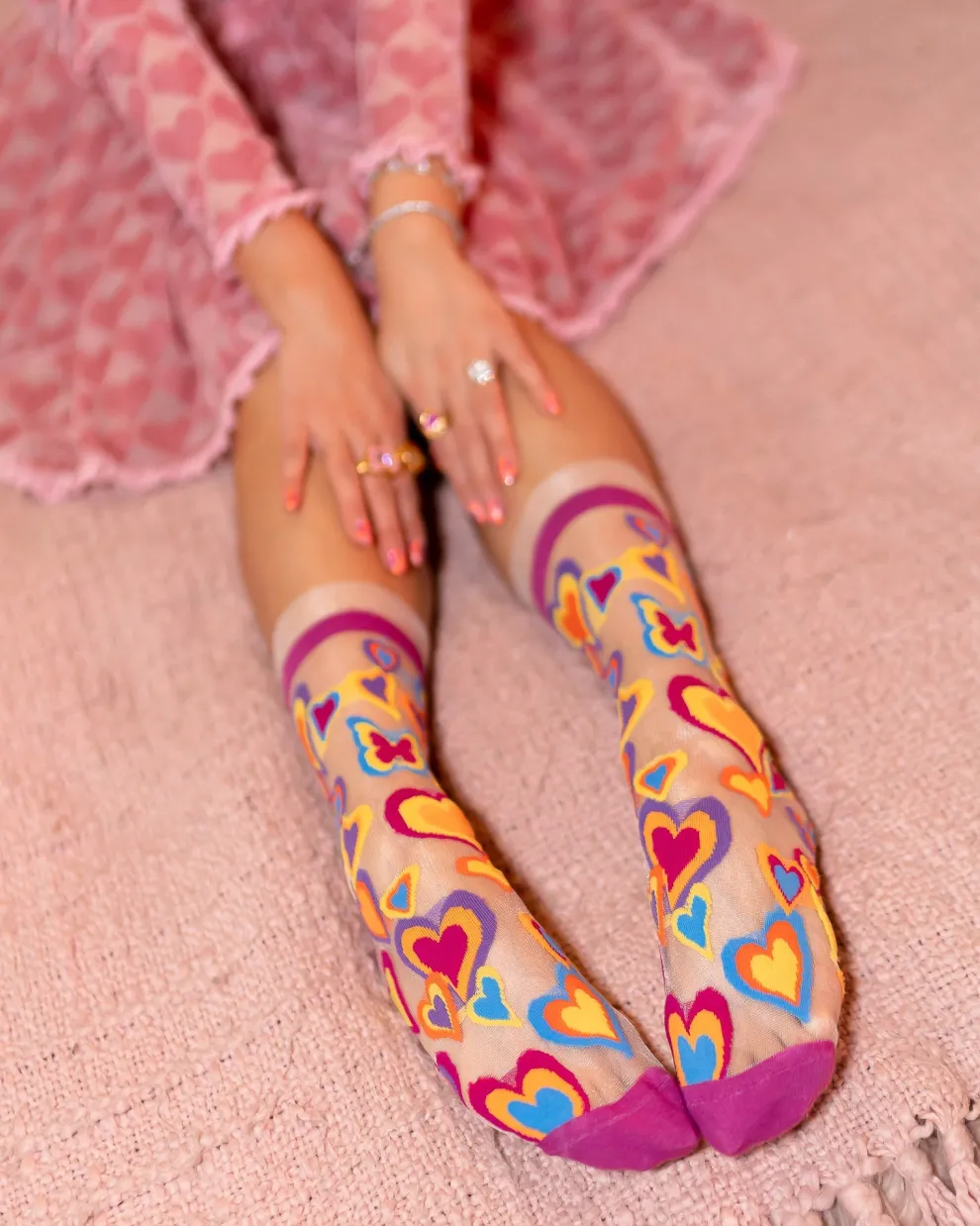 Y2K Hearts Ruffle Sheer Crew Sock