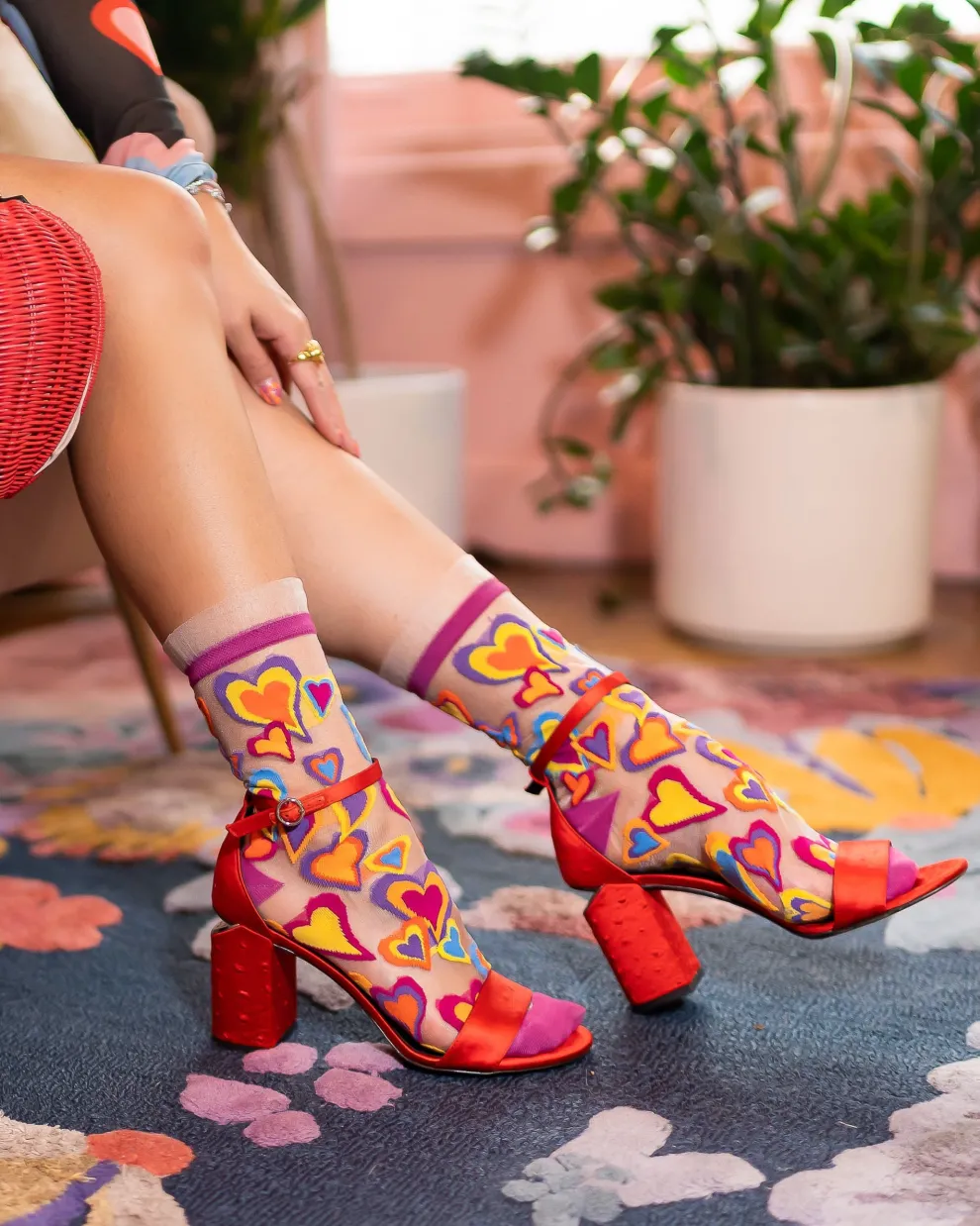 Y2K Hearts Ruffle Sheer Crew Sock